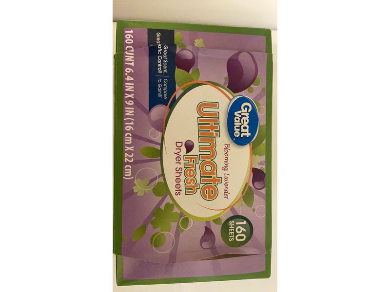 Great Value Ultimate Fresh Dryer Sheets, Blooming Lavender, 160 Count
