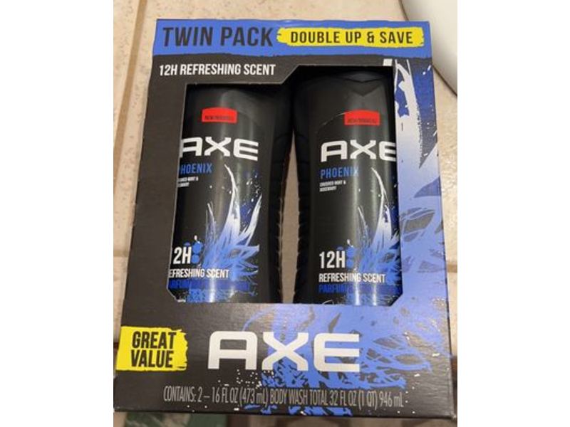 Axe Phoenix Shower Gel, Crushed Mint & Rose Mary, 16 fl oz/473 mL, Pack of 2