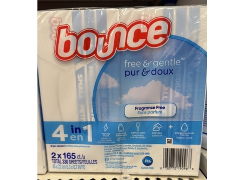 Bounce Free & Gentle Dryer Sheets, Fragrance Free, 330 Sheets
