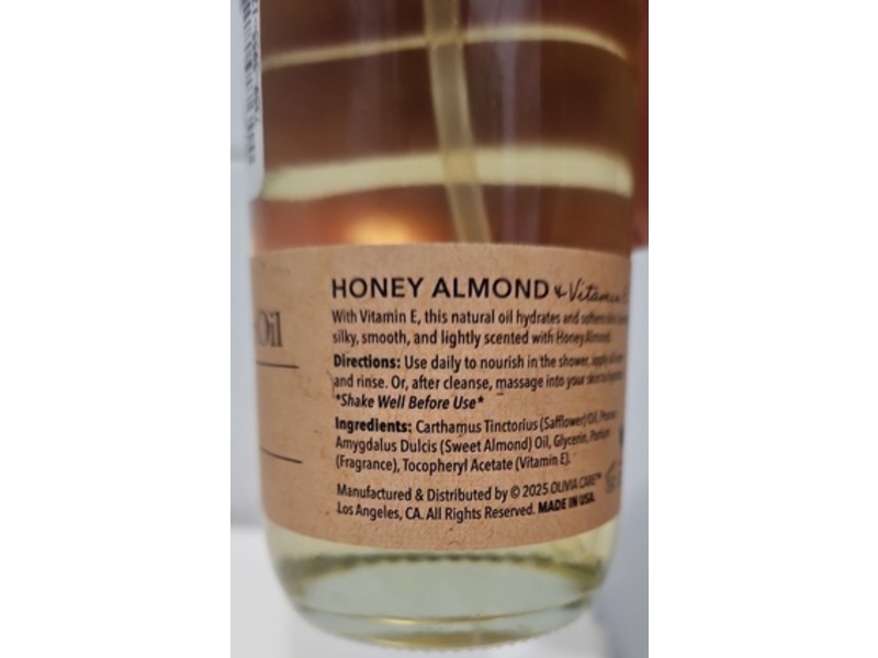 Olivia Care Body & Shower Oil, Honey Almond, 8 fl oz/236 mL