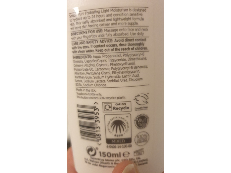 Simply Pure Hydrating Light Moisturiser, 150 mL