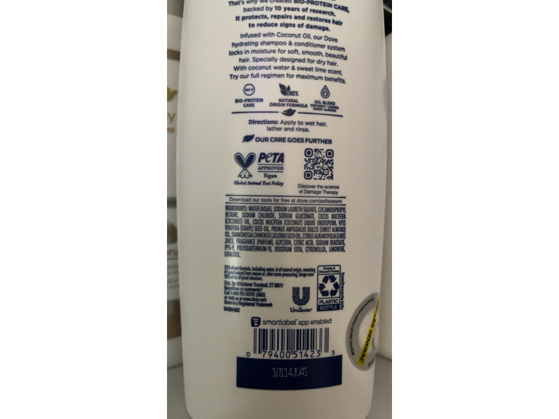 Dove Damage Therapy Coconut & Hydration Shampoo, 18 fl oz/532 mL