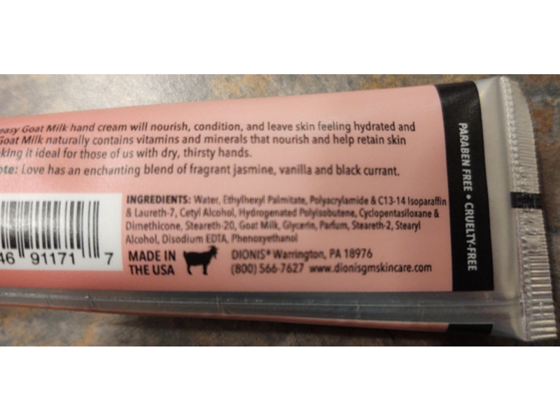 Dionis Goat Milk Skincare Natural Goat Milk Hand Cream, Love, 1 oz/28 g