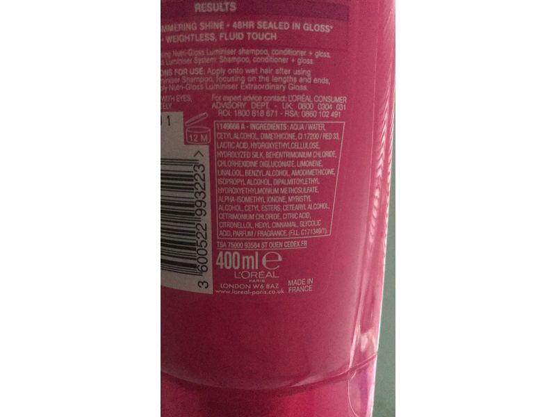 L'Oreal Paris Elvive Nutri-Gloss Luminiser High Shine Conditioner, Glycogol, 400 mL