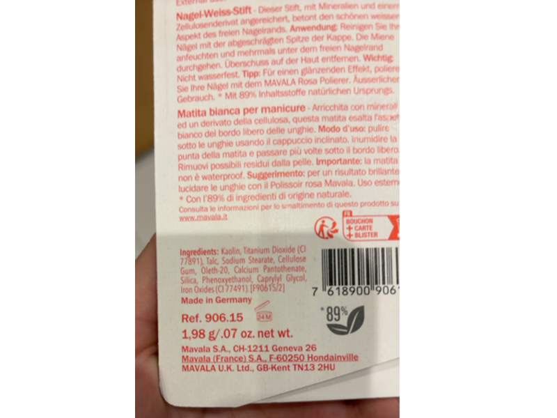 Mavala Nail Crayon, White, 0.07 oz/1.98 g