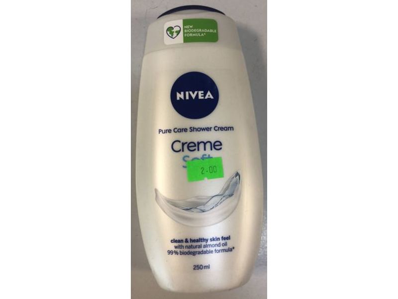 Nivea Pure Care Shower Cream, Creme Soft, Natural Almond Oil, 250 mL