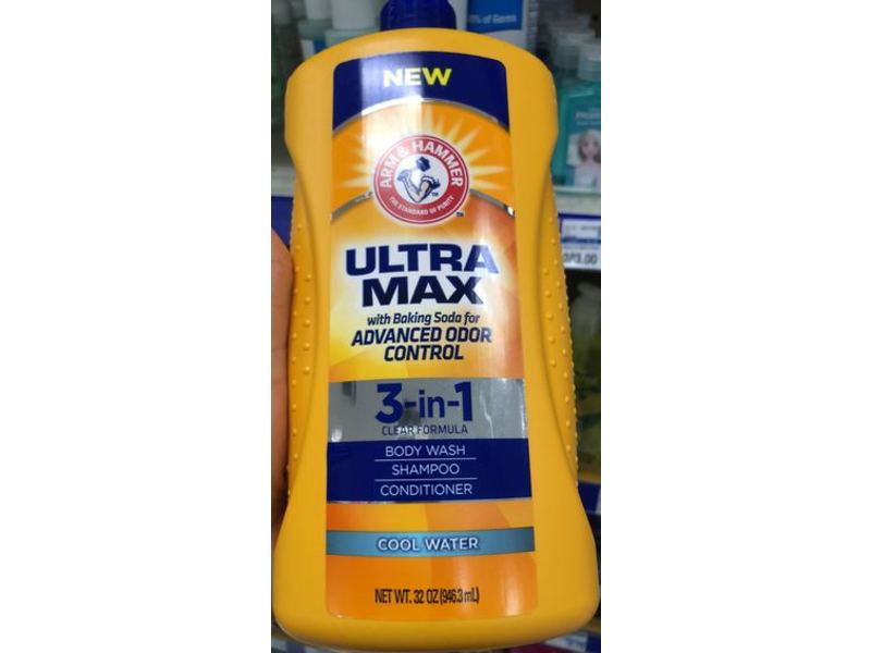 Arm & Hammer Ultra Max 3-In-1 Shampoo, Conditioner, and Body Wash, Cool Water, 32 oz/946.3 mL