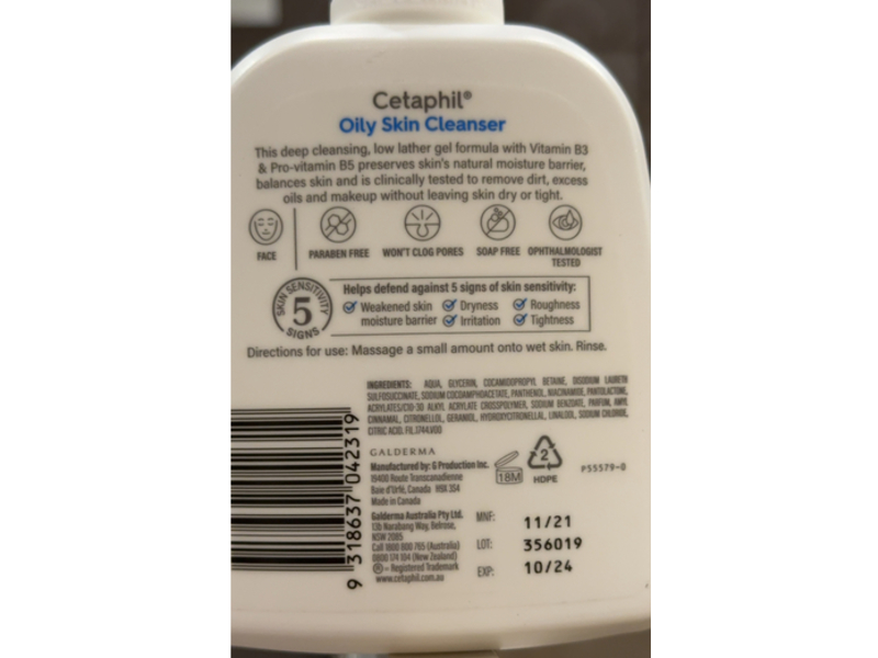 Cetaphil Oily Skin Cleanser, Vitamin B3 & Pro - Vitamin B5, 235 mL