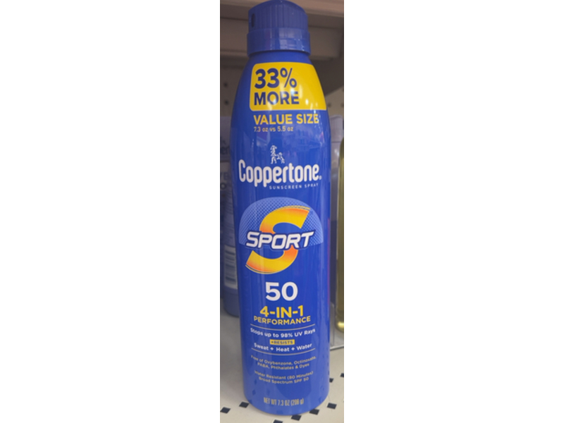 Coppertone Sport 4 In1 Sunscreen Spray, SPF 50, 7.3 oz/208 g