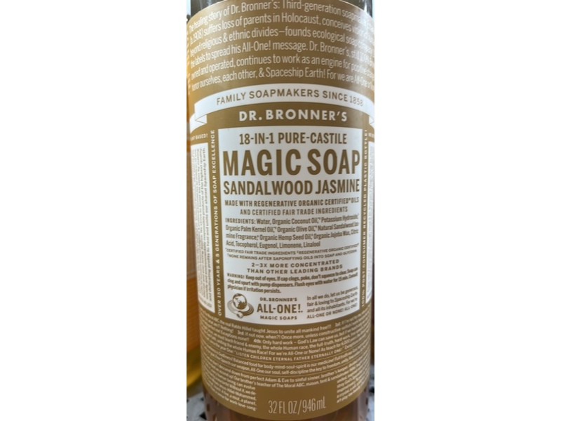 Dr. Bronner's Magic Soap, Sandalwood & Jasmine, 32 oz/946 mL