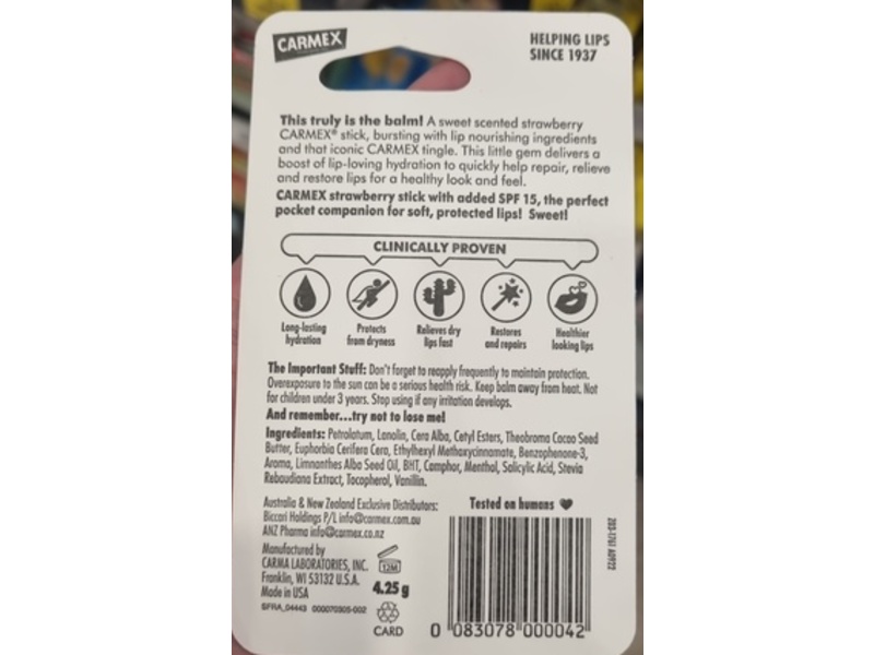 Carmex Moisturizing Lip Balm, SPF 15, Strawberry, 4.25 g