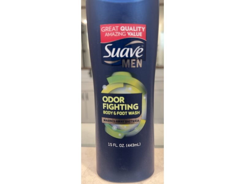 Suave Men Odor Fighting Body & Foot Wash, 15 fl oz/443 mL, Pack Of 4