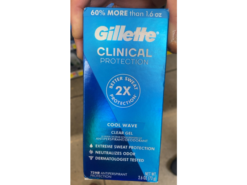 Gillette Clinical Clear Gel Antiperspirant Deodorant, Cool Wave, 2.6 oz/73 g