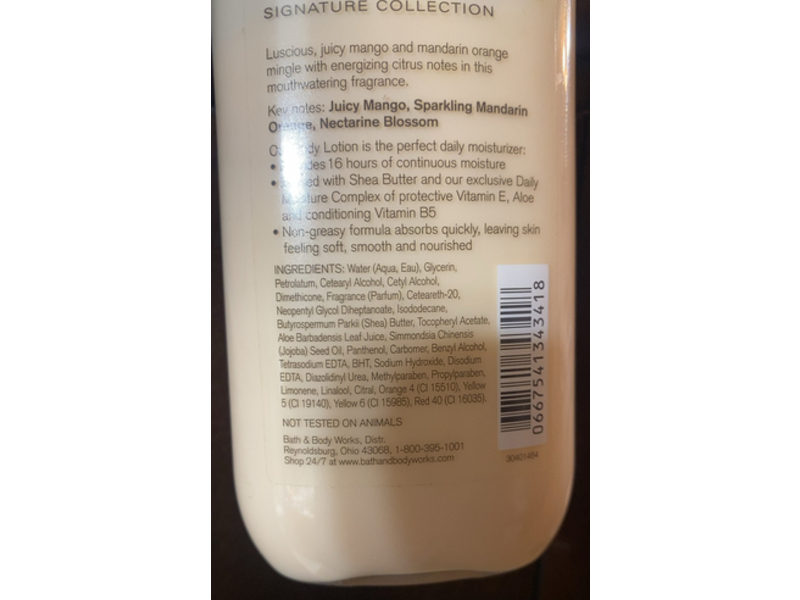 Bath & Body Works Mango Mandarin Body Lotion, Shea & Vitamin E, 8 fl oz/236 mL