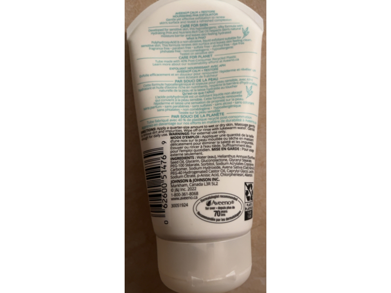 Aveeno Calm + Restore Nourishing PHA Facial Exfoliator, 118 mL