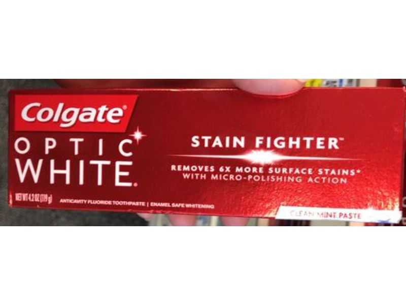 Colgate Optic White Stain Fighter Toothpaste, Clean Mint, 4.2 oz/119 g