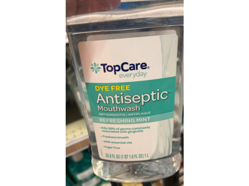 TopCare Everyday Dye Free Antiseptic Mouthwash, Refreshing Mint, 33.8 fl oz/1 L