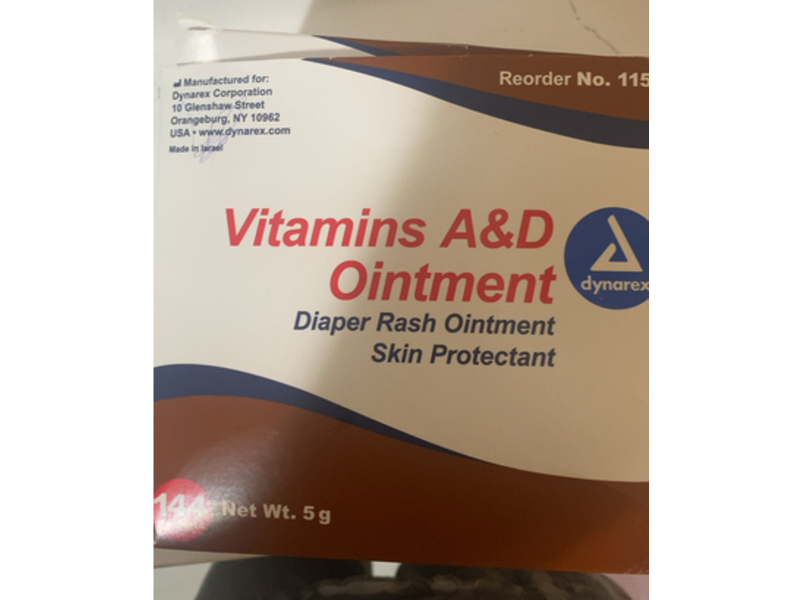 Dynarex Diaper Rash Ointment, Vitamins A & D, 5 g, 144 Count