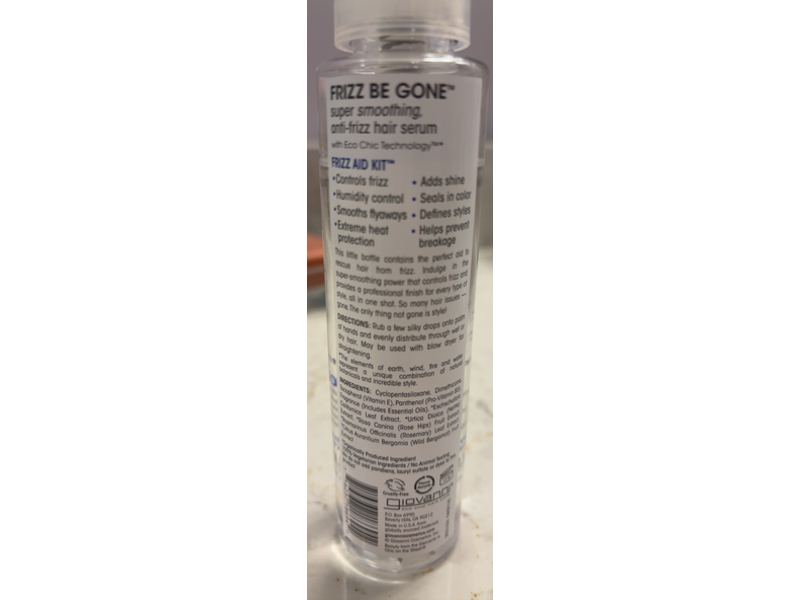 Giovanni Frizz Be Gone Super Smoothing Anti-frizz Hair Serum, 4 oz/118 mL