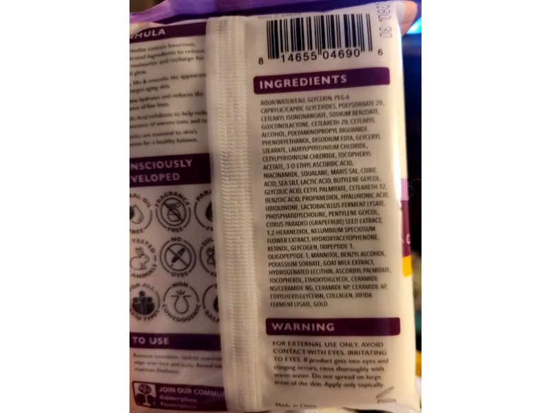 SpaScriptions Clinicals Firming Cleansing Wipes, Retinol, 30 Count