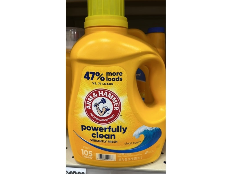 Arm & Hammer Powerfully Clean Liquid Laundry Detergent, Clean Burst, 105 Loads, 105 fl oz/3.1 L