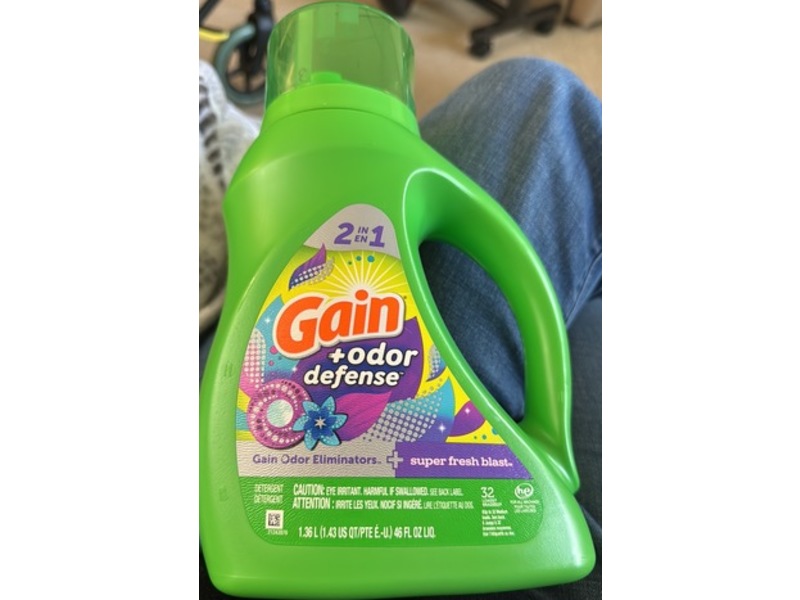 Gain + Odor Defense Liquid Laundry Detergent, Super Fresh Blast, 32 Loads, 46 fl oz/1.36 L
