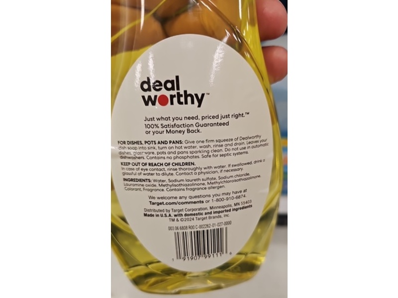 Deal Worthy Dish Soap Liquid, Lemon Scent, 20 fl oz/591 mL