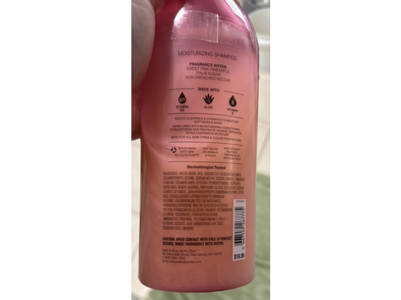 Bath & Body Works Costa Rica Moisturizing Shampoo, Pink Pineapple Sunrise, Vitamin B5 + Aloe, 16 fl oz/473 mL