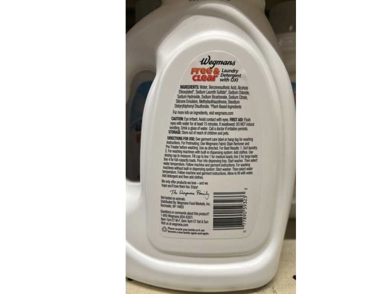 Wegmans Oxi Laundry Detergent, Free & Clear, 33 Loads, 50 fl oz/1.47 L