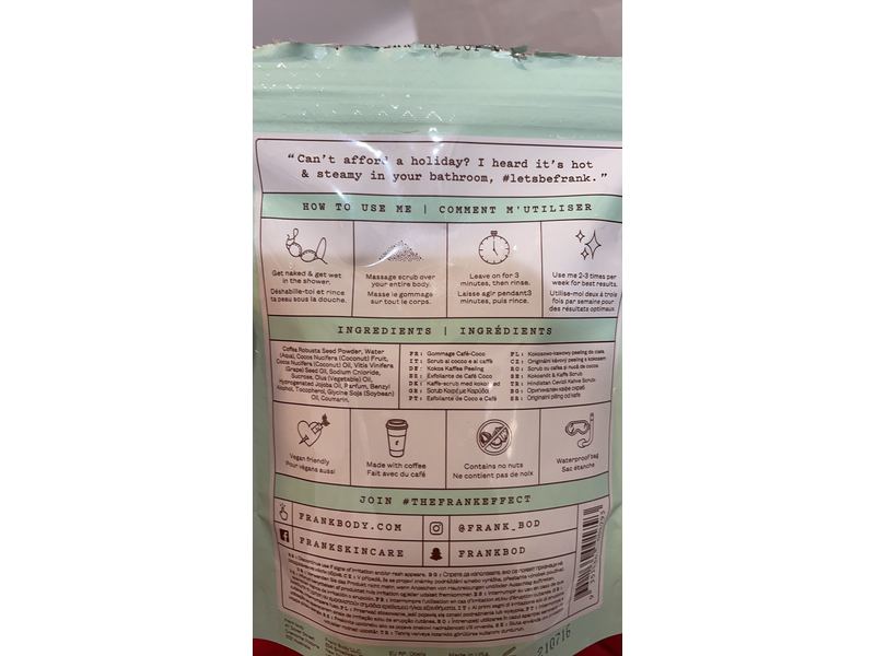 Frank Body Scrub, Coconut Coffee, 3.53 oz/100 g