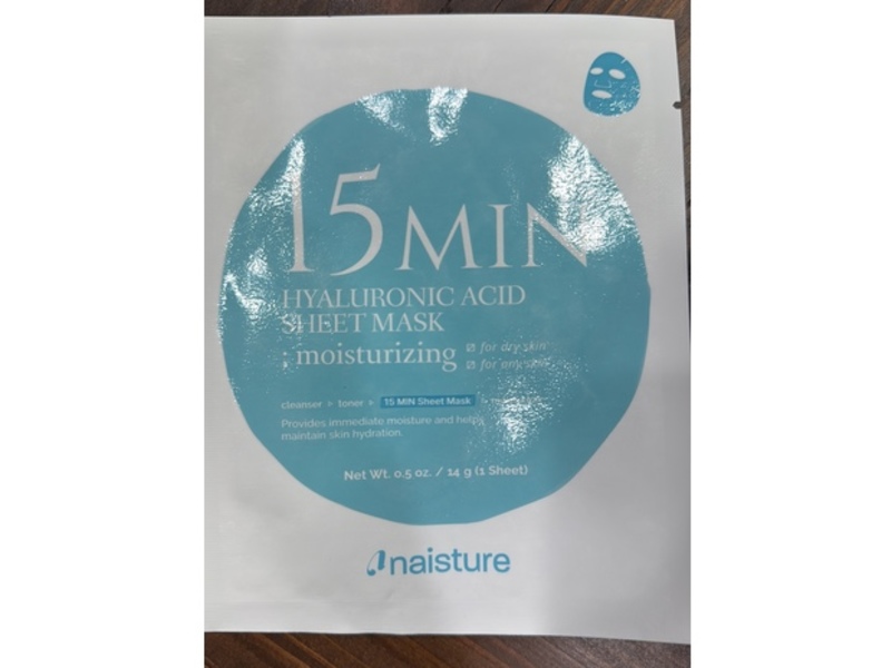 Naisture 15 Min Sheet Mask, Hyaluronic Acid, 0.5 oz/14 g, 1 Count, Pack Of 5