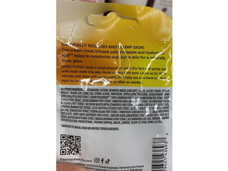 Freeman Natural Skin Care Nourishing Mask, Pineapple Revives, 0.33 fl oz/10 mL