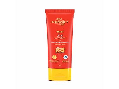Aqualogica Detan+ Dewy Sunscreen, Cherry Tomato & Hyaluronic Acid, SPF 50 + PA++++, 2.82 oz/80 g