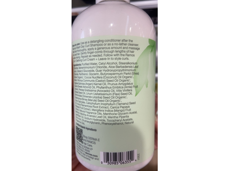 Derma.E Ramos Clean 2 In 1 Curl Conditioner + Co-Wash, 12 fl oz/355 mL