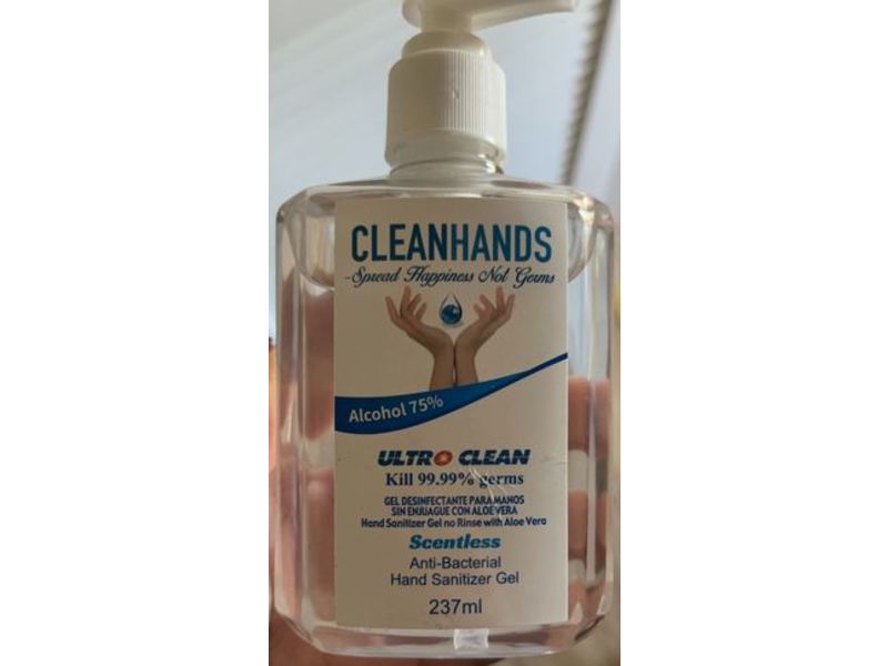 Cleanhands Ultra Clean Anti-Bacterial Hand Sanitizer Gel, Scentless, 237 mL
