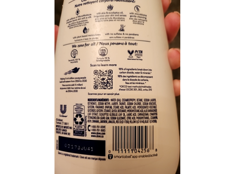 Dove Invigorating Body Wash, Aloe & Eucalyptus Oil, 30.6 fl oz/905 mL