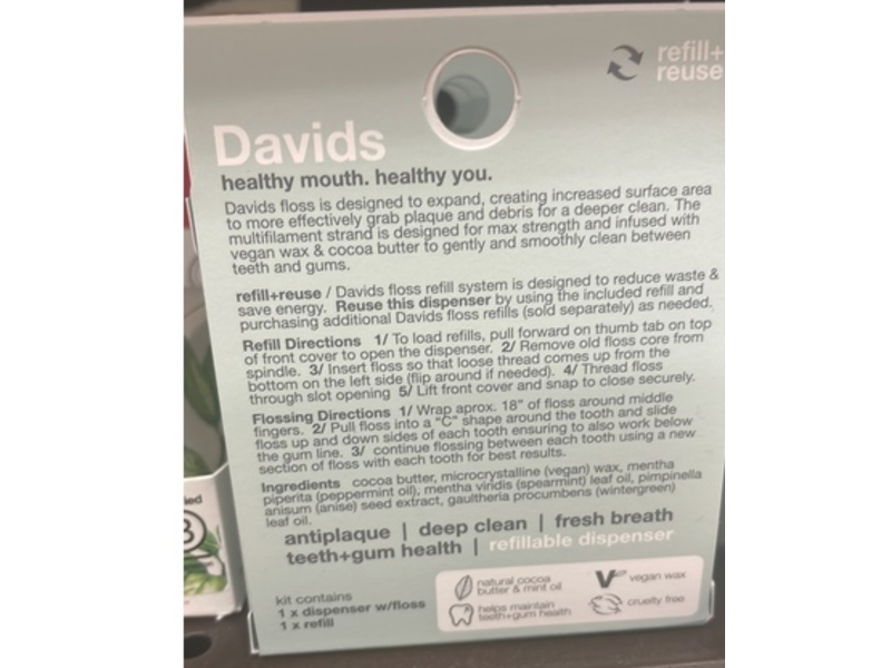 Davids Expanding Dental Floss + Refill Kit, Mint