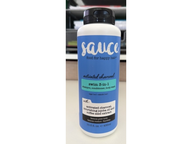 Sauce Swim 3-In-1 Shampoo, Conditioner Body Wash, Activated Charcoal, 10.5 fl oz/436 mL
