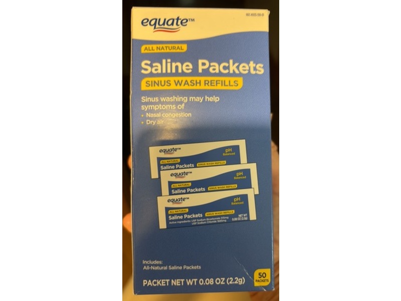 Equate All Natural Saline Packets Sinus Wash Refills, 0.08 oz/2.2 g, 50 Count