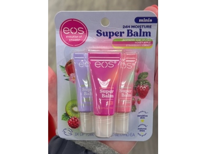 eos Super Lip Balm Set, Honey Apple, Raspberry Kiwi Splash, & Strawberry Sorbet, 0.24 fl oz/7 mL