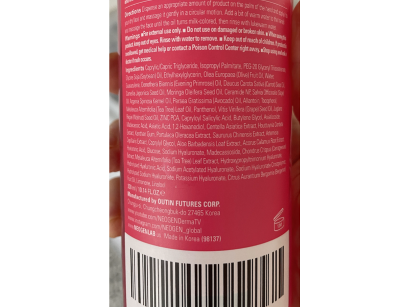 Neogen Dermalogy Cleansing Oil, Calming Cicatree Micellar, 10.14 fl oz/300 mL