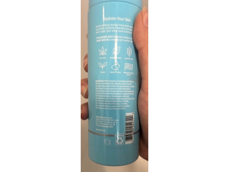 Hempz Hydrating Gentle Facial Foaming Cleanser, Hyaluronic Acid, 6 fl oz/177 mL