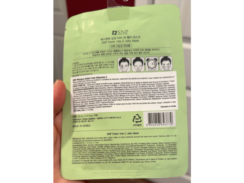 SNP Fresh Vita C Jelly Mask, Mango, Pineapple & Lemon, 1.11 fl oz/33 mL, Pack Of 10