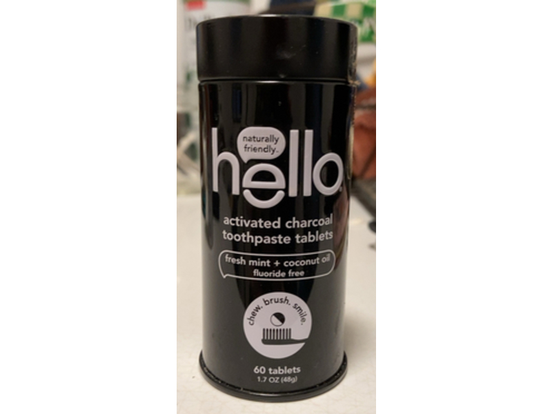 Hello Activated Charcoal Toothpaste Tablets, Fresh Mint + Coconut Oil, 1.7 oz/48 g, 60 Count