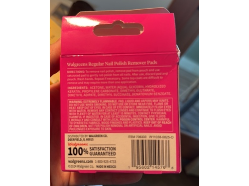 Walgreens Nail Polish Remover Pads, Keratin, 10 Count