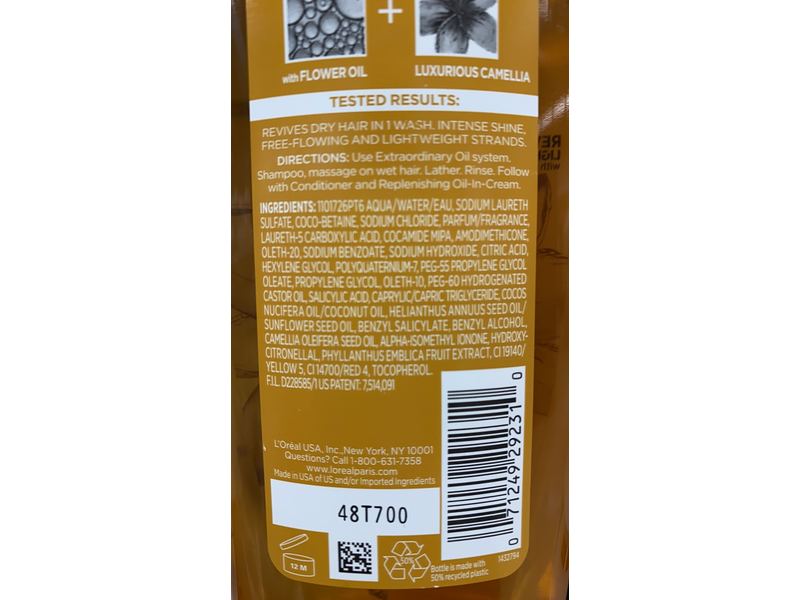 L'oreal Paris Elvive Nourishing Shampoo, Extraordinary Oil, Dry Hair, 12.6 fl oz/375 mL