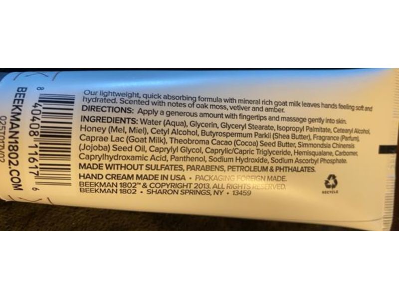 Beekman 1802 Goat Milk Hand Cream, Oak Moss, 3.4 oz/100 mL