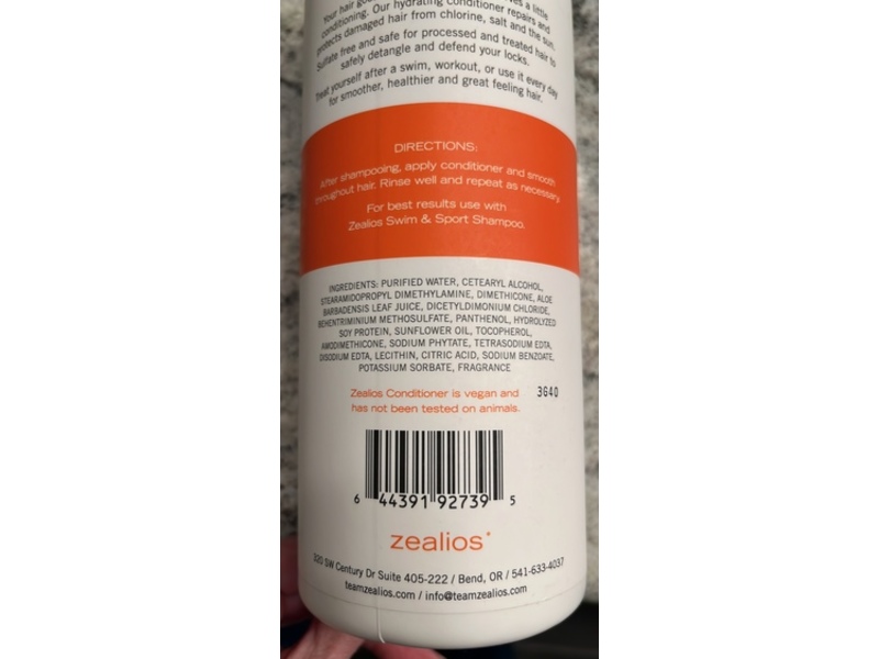 Zealios Swim & Sport Conditioner, Aloe Juice & Sunflower Oil, 32 fl oz/946 mL