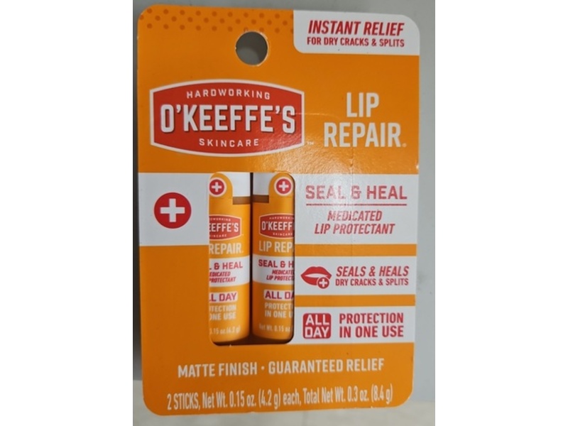 O'Keeffe's Lip Repair Medicated Lip Protectant, Seal & Heal, 0.3 oz/8.4 g, Pack Of 2