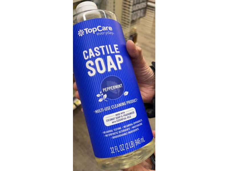 Top Care Castile Soap, Multi-Use Cleaning, Peppermint, 32 fl oz/946 mL